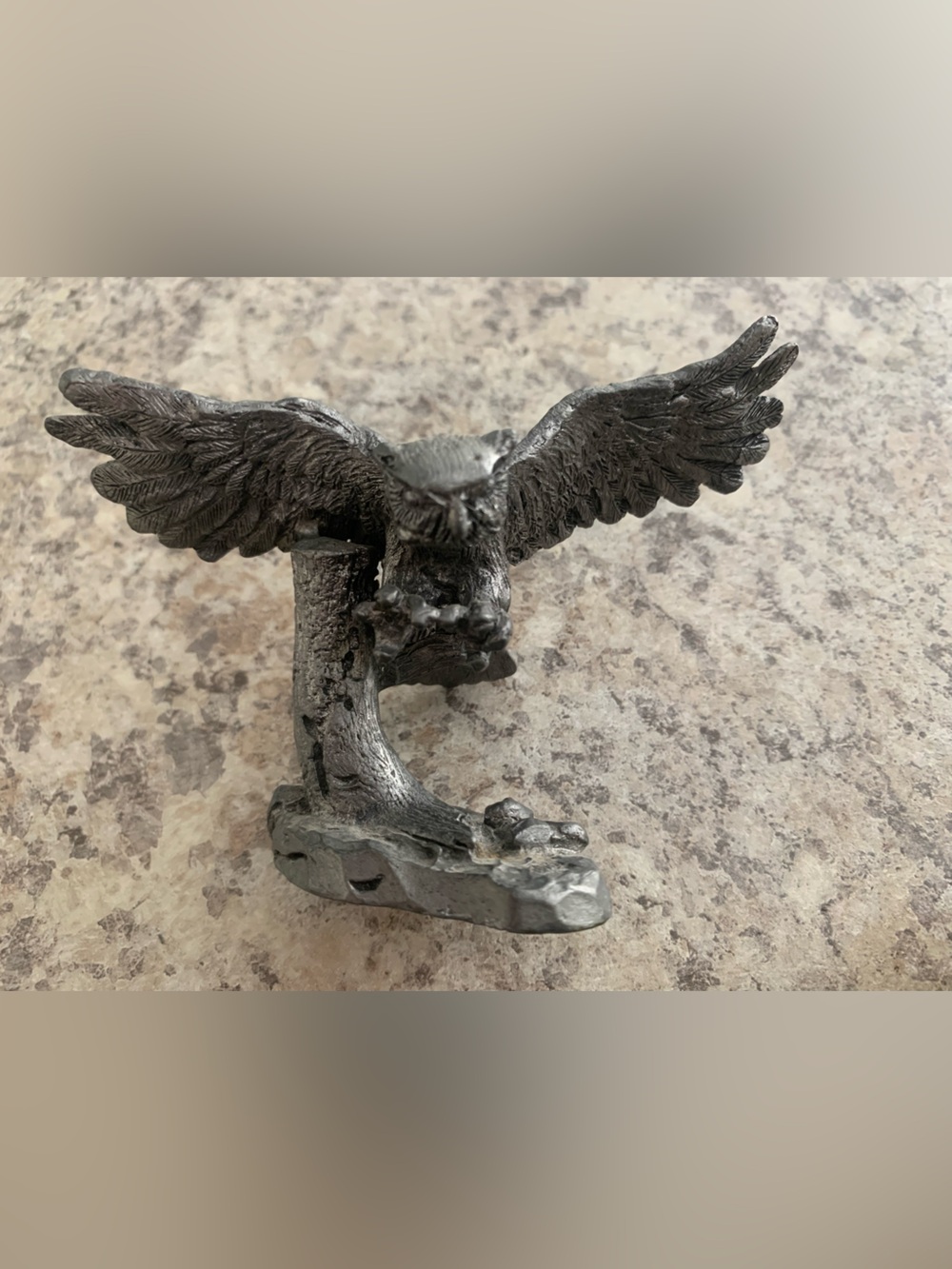 RB Pewter vintage pewter owl figurine great horned owl in flight